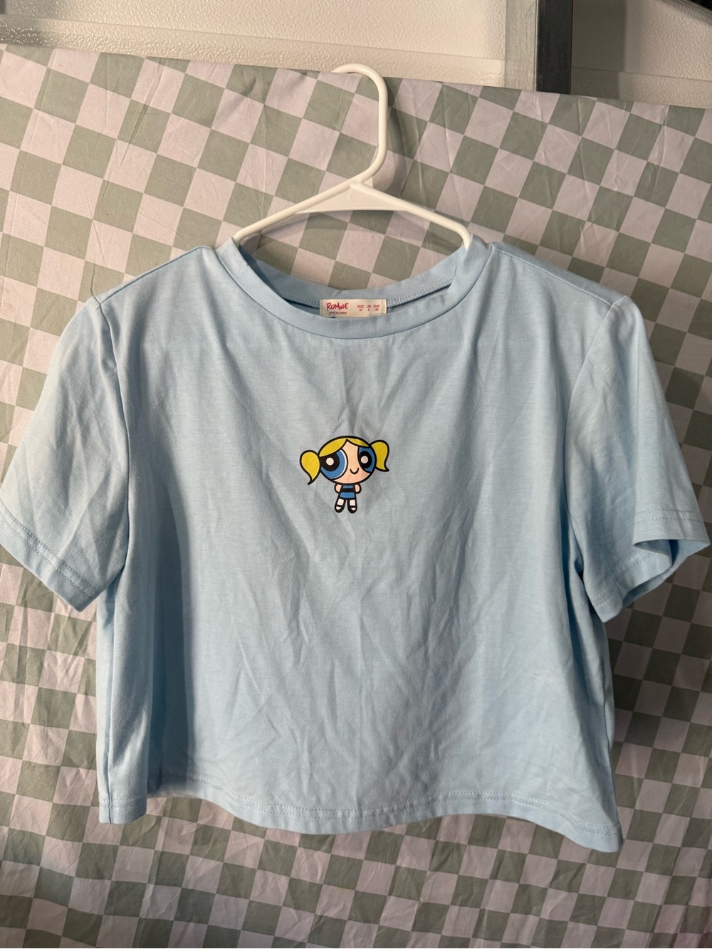 ROMWE Light Blue Cropped Tee with Bubbles Patch
